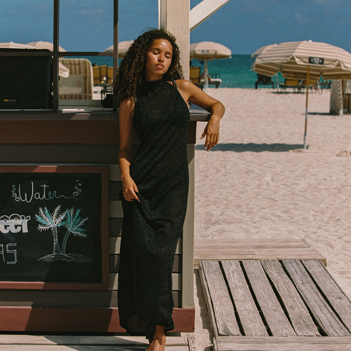 black dress for beach vacation The Mykonos - Solid Black Linen Beach Dress